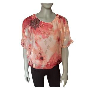 White House Black Market Floral Watercolor/ Metallic Bouse Size XXS EUC NWOT